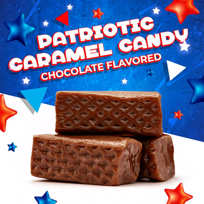 Patriotic Candy | 1 Pound Bag | Chocolate Flavored Caramels | Red White and Blue Candy for 4th of July Celebrations | Individually Wrapped Soft Taffies