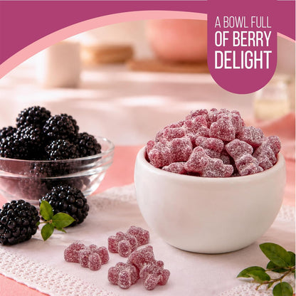 Sour Gummi Bears, Blackberry Flavored, Dye Free Candy, 10 Oz Jar