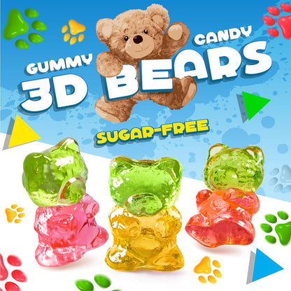 Sugar Free Gummi Bears | 1 Pound Bag | 3D Bears | Sugar Free Candy in Assorted Fruit Flavors | Sugarless Gummies for Snacking and Gifting | Fun Chewy Treat