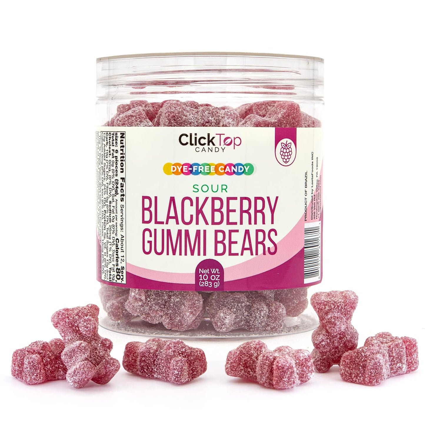 Sour Gummi Bears, Blackberry Flavored, Dye Free Candy, 10 Oz Jar