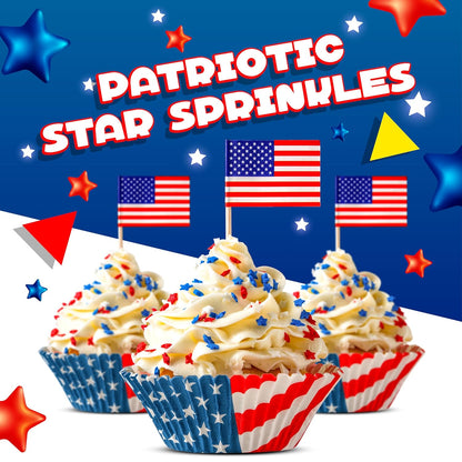 Red White and Blue Sprinkles | 6 Ounce Bag | Patriotic Stars Sprinkles for 4th of July Desserts, Cupcakes, Ice Cream, Cookies, and Independence Day Decorations
