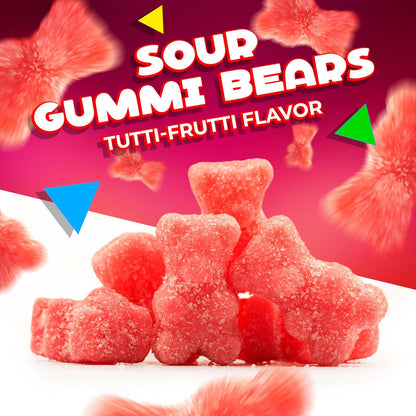 Sour Bears Gummy Candy | 1 Lb Bag | Tutti-Frutti Jelly Candies | Gelatin Free Gummi Bears | Neon Pink Gummies for Gender Reveal, Baby Showers & Candy Buffets