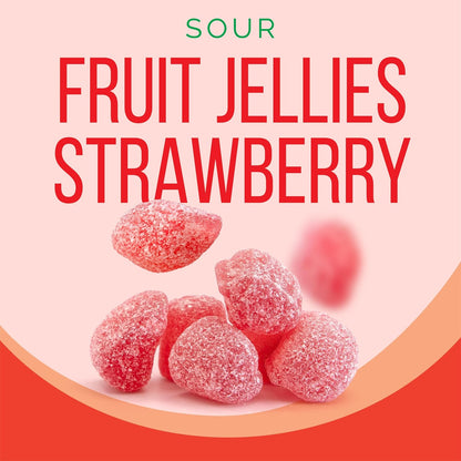 Sour Fruit Jelly Candy, Strawberry Flavored, Dye Free Candy, 12 Oz Jar | Naturally Flavored Vegan Candy, Made with Real Fruit Purees