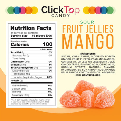 Sour Fruit Jelly Candy, Mango Flavored, Dye Free Candy, 12 Oz Jar | Naturally Flavored Vegan Candy, Made with Real Fruit Purees