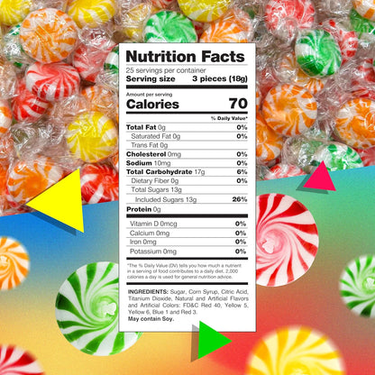 Fruit Starlights | 1 Pound Bag - 75 Count | Hard Candy Individually Wrapped | Assorted Fruit Flavored Pinwheels | Old Fashioned Candy | Orange, Pineapple, Cherry, Lime