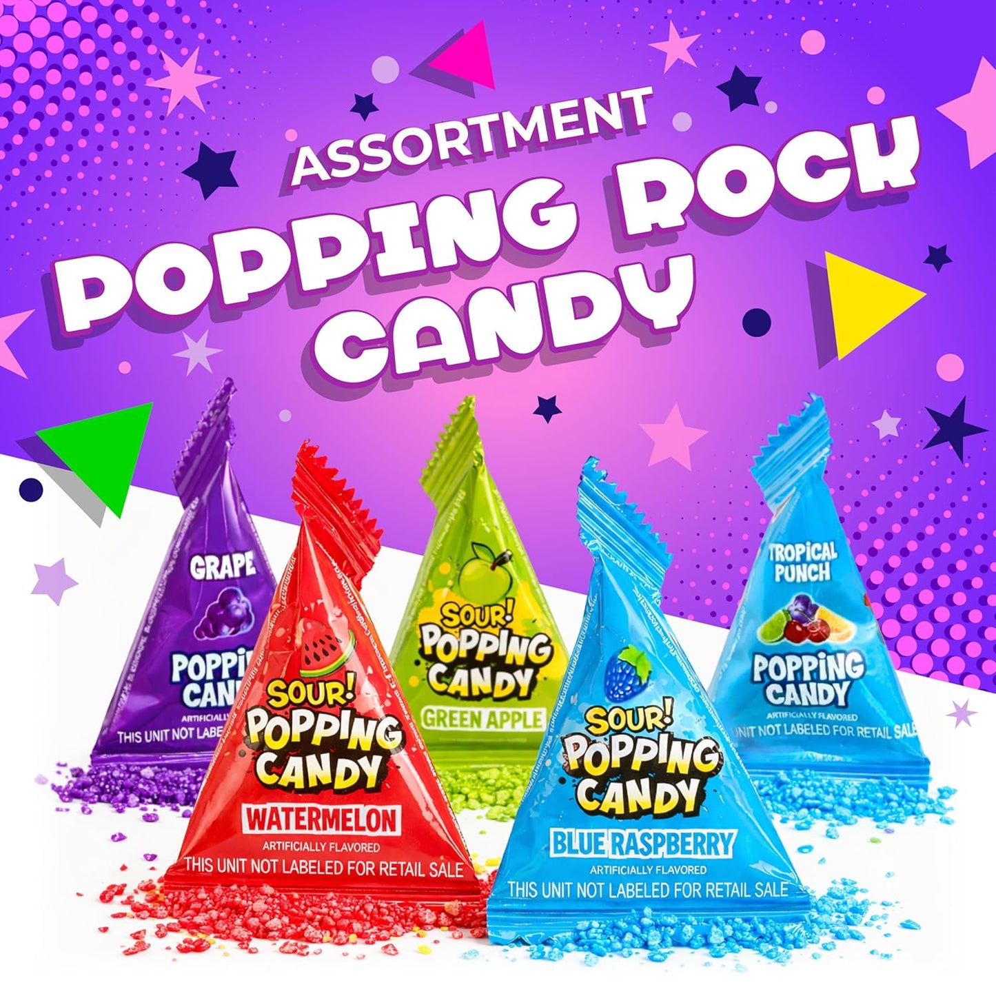 Popping Candy Assortment | 40 Mini Packs | Popping Rocks Candy Individually Wrapped | Sour & Sweet Assorted Fruit Flavors for Goodie Bags, Pinatas & Party Favors