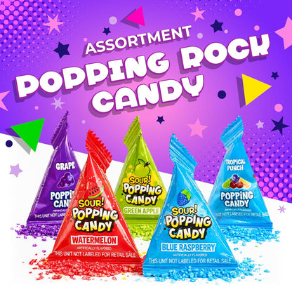 Popping Candy Assortment | 40 Mini Packs | Popping Rocks Candy Individually Wrapped | Sour & Sweet Assorted Fruit Flavors for Goodie Bags, Pinatas & Party Favors