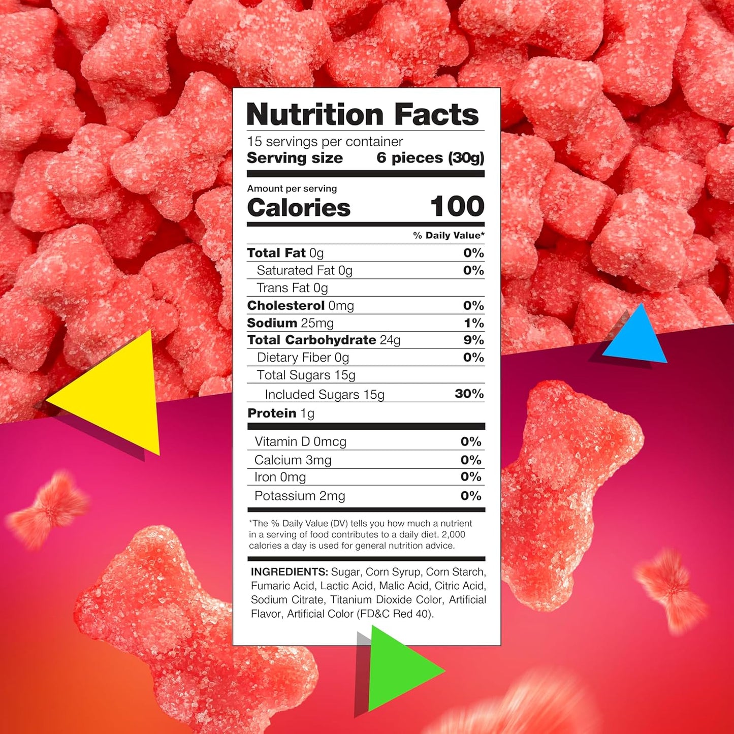 Sour Bears Gummy Candy | 1 Lb Bag | Tutti-Frutti Jelly Candies | Gelatin Free Gummi Bears | Neon Pink Gummies for Gender Reveal, Baby Showers & Candy Buffets