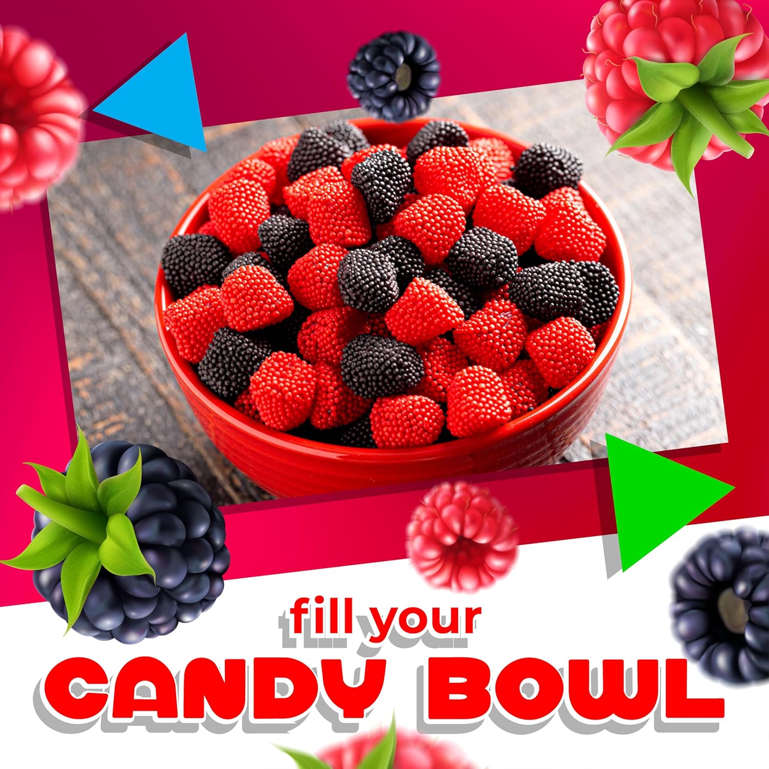 Berries Gummy Candy | 2 Pound Bag | Red and Black Soft Candy Bulk | Raspberry and Blackberry Crunchy Gummies for Dessert Decoration, Gifting & Buffets