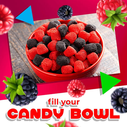 Berries Gummy Candy | 2 Pound Bag | Red and Black Soft Candy Bulk | Raspberry and Blackberry Crunchy Gummies for Dessert Decoration, Gifting & Buffets