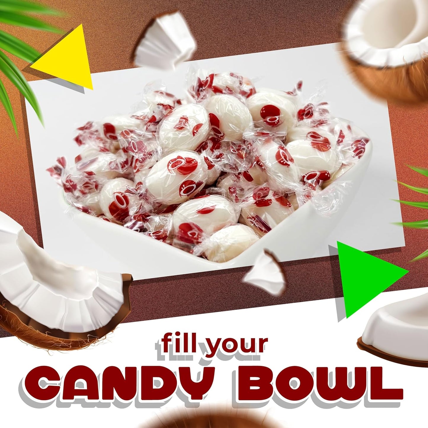 Coconut Candy | 1 Pound Bag - 90 Count | Hard Candy Individually Wrapped | Creamy Filling | Tropical Treat for Snacking, Office Bowls, Gifting & Buffets