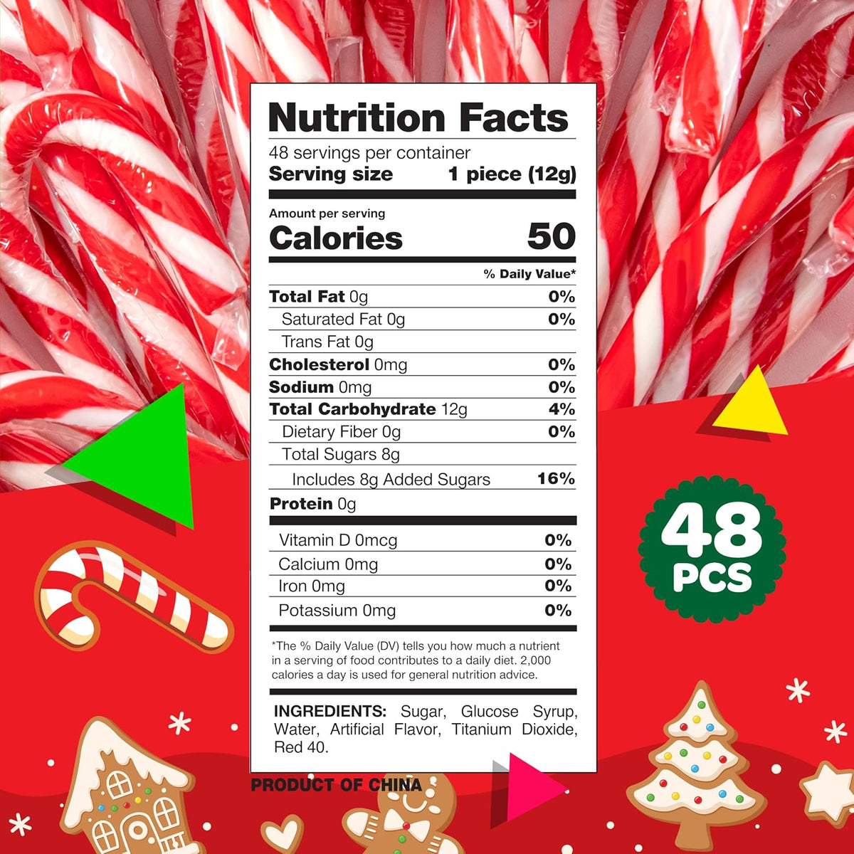 Christmas Candy Canes, Peppermint Flavor, 12 Count - Pack of 4