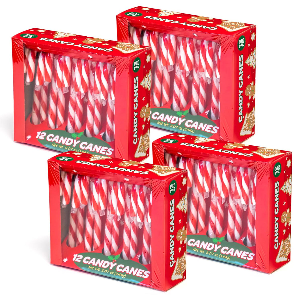 Christmas Candy Canes, Peppermint Flavor, 12 Count - Pack of 4