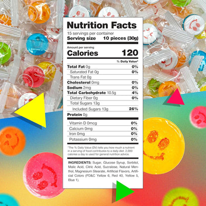 Happy Face Candy | 1 Lb Bag | Hard Candy Individually Wrapped | Assorted Fruit Flavors | Sweet & Sour Candies for Goodie Bags, Party Favors & Office Bowls