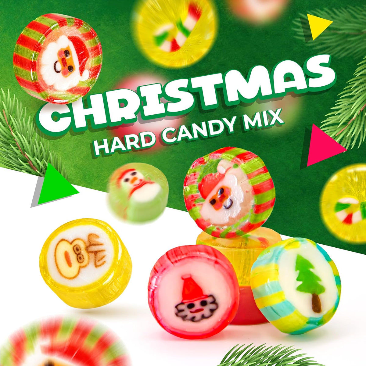 Christmas Hard Candy, Cut Rock Candy Assortment, Fruit Flavors, 1 Lb Bag