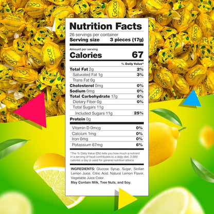 Italian Lemon Candy from Italy | 1 Pound Bag | Approx. 75 Count | Gocce Limoni Di Sicilia | Individually Wrapped Filled Lemon Drops Hard Candy | Citrus Candies
