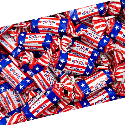 Patriotic Candy | 1 Pound Bag | Chocolate Flavored Caramels | Red White and Blue Candy for 4th of July Celebrations | Individually Wrapped Soft Taffies