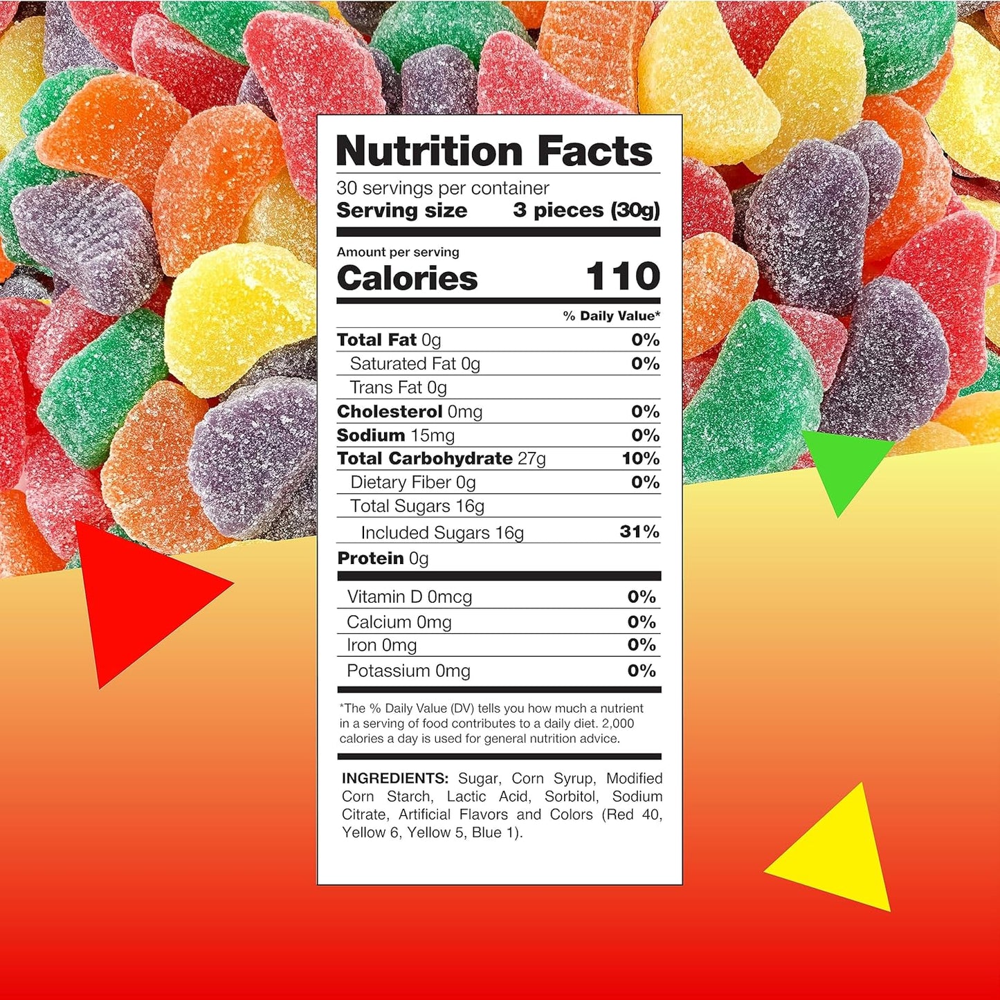 Fruit Slices Candy | 2 Pound Bulk Bag | Assorted Sugar Coated Jelly Candies in Strawberry, Orange, Lemon, Grape, Apple Flavors | Old Fashioned Candy