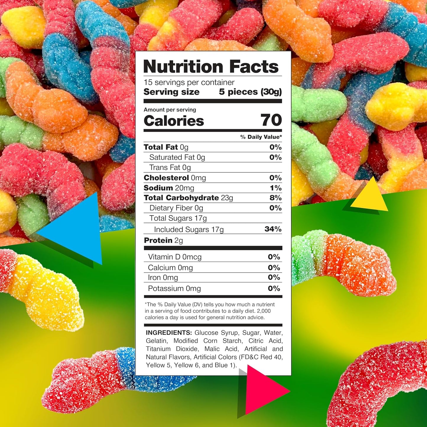 Sour Gummy Worms Candy, Fruit Flavored Sour Gummies, 1 Lb Bag | Chewy Candy for Goodie Bags, Classic Gummy Candy