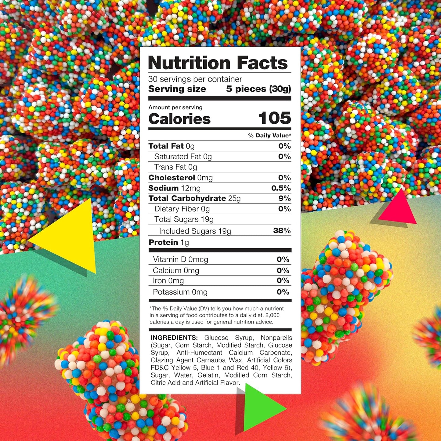 Rainbow Nonpareils Bears Gummy Candy | 2 Pound Bag | Soft and Crunchy Snack