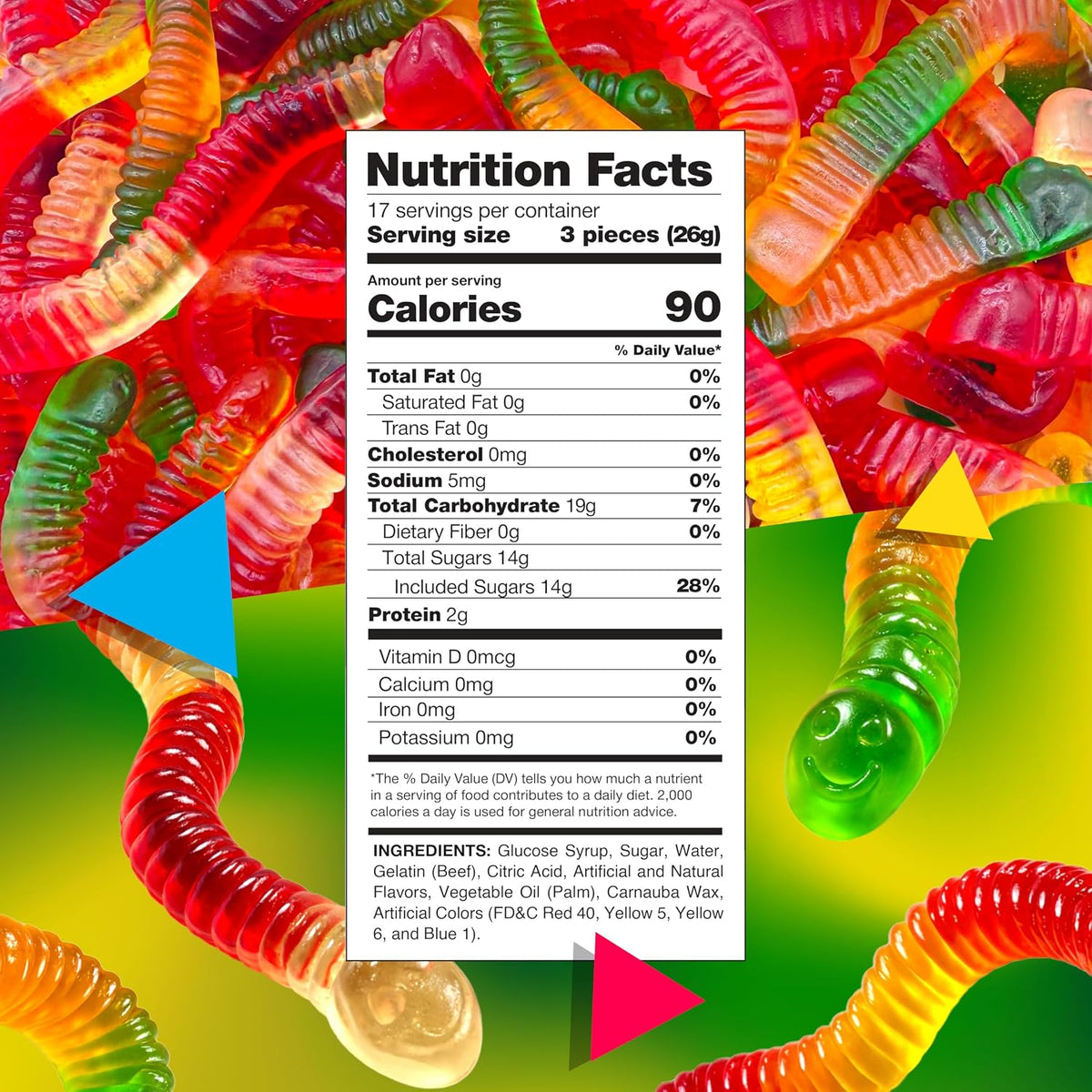 Halloween Gummy Worms, Chewy Candy, Fruit Flavored, 1 Lb Bag