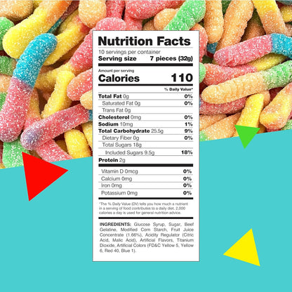 Sour Gummy Worms | 1 Pound Bag of Neon Gummy Worms Candy | Classic Sanded Gummies for Parties, Snacking & Candy Buffets | Assorted Fruit Flavors