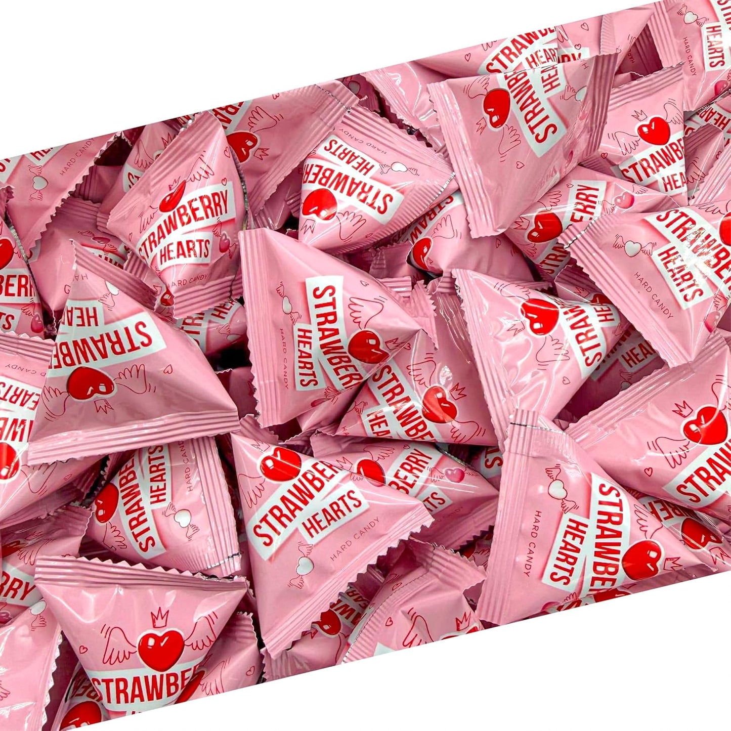 Strawberry Hearts | 24 Mini Packs | Hard Candy Individually Wrapped for Classroom and Party Favors | White, Red and Pink Hearts for Sharing and Gifting
