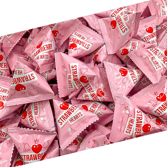 Strawberry Hearts | 24 Mini Packs | Hard Candy Individually Wrapped for Classroom and Party Favors | White, Red and Pink Hearts for Sharing and Gifting