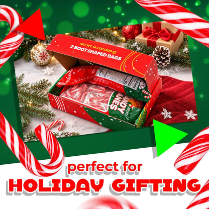 Mini Candy Canes, Christmas Candy, 100 Count, 2 Boot-Shaped Bags