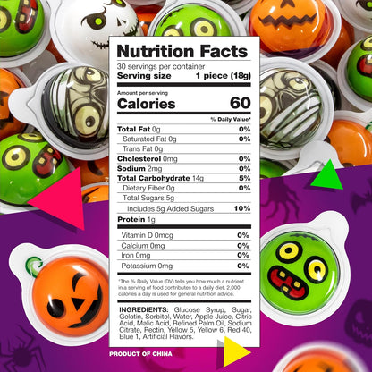 Halloween Candy, Gummy Balls, Trick or Treat Candy, 30 Count Jar | Orange & Green Apple Jelly Filled Gummy Candy, Spooky Treats