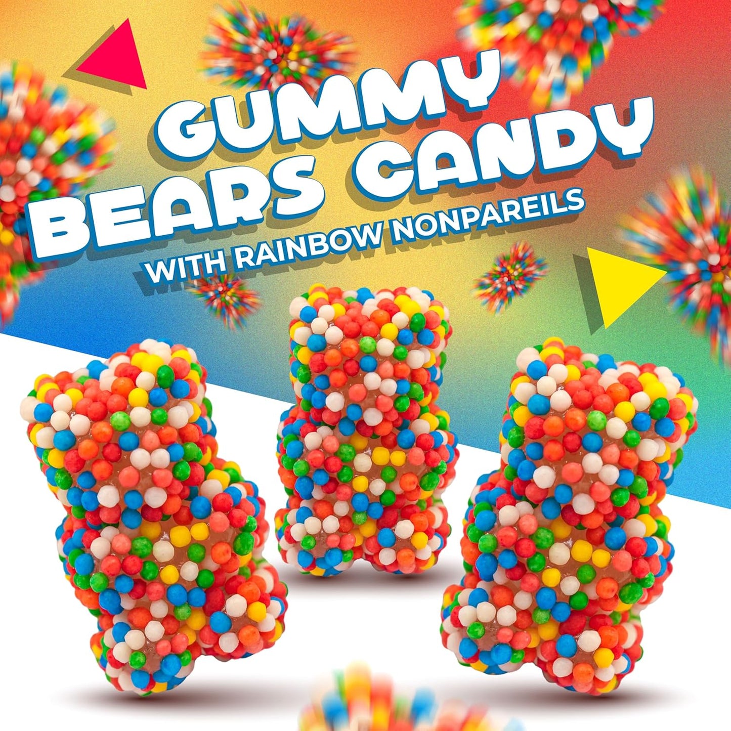 Rainbow Nonpareils Bears Gummy Candy | 2 Pound Bag | Soft and Crunchy Snack