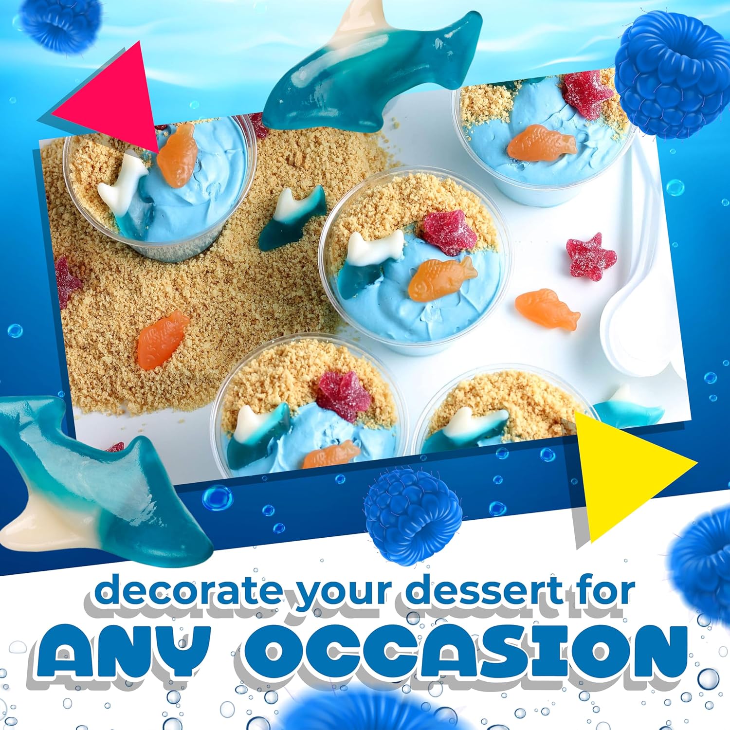 Blue Sharks Gummy Candy, Blue Raspberry Flavor (1 Pound Bag)