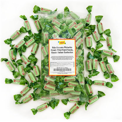 Fida Rossana Pistachio Hard Candy | 1 Pound Bag - 75 Count | Individually Wrapped Rossana Italian Candy | Rich Pistachio Cream Center | Filled Gourmet Treat