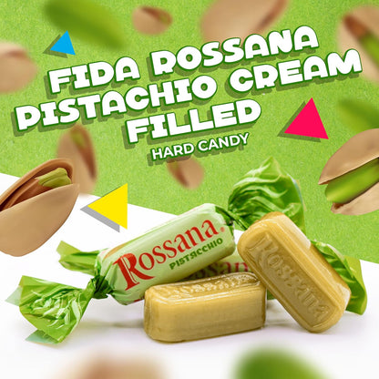Fida Rossana Pistachio Hard Candy | 1 Pound Bag - 75 Count | Individually Wrapped Rossana Italian Candy | Rich Pistachio Cream Center | Filled Gourmet Treat