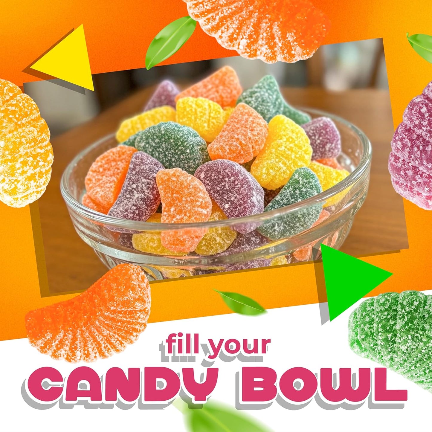 Fruit Slices Jelly Candy | 2 Lb Bag | Dye Free Candy | Tangerine, Orange, Strawberry, Lemon | Naturally Flavored Bulk Chewy Candy for Buffets, Events & Everyday Snacking