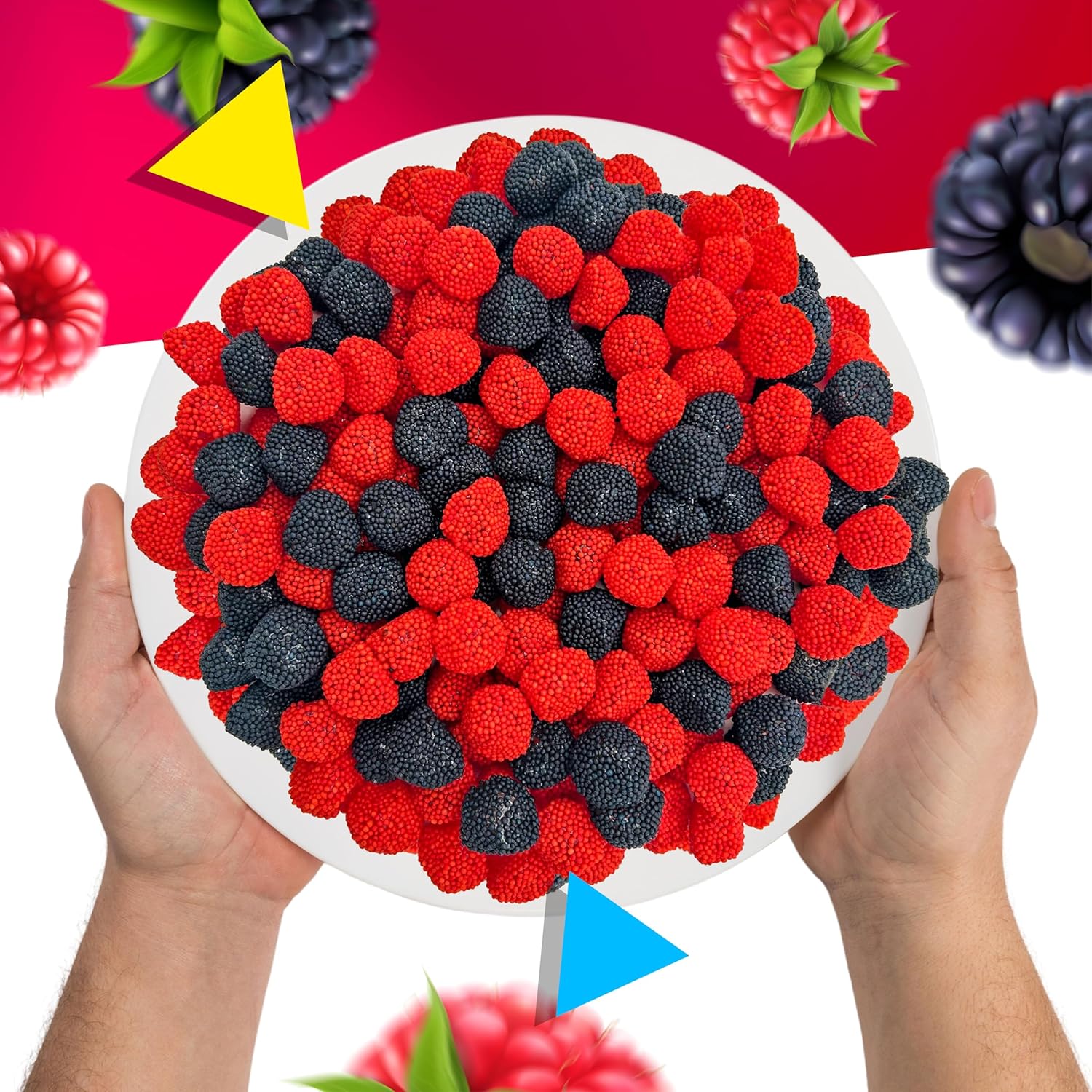Berries Gummy Candy | 2 Pound Bag | Red and Black Soft Candy Bulk | Raspberry and Blackberry Crunchy Gummies for Dessert Decoration, Gifting & Buffets