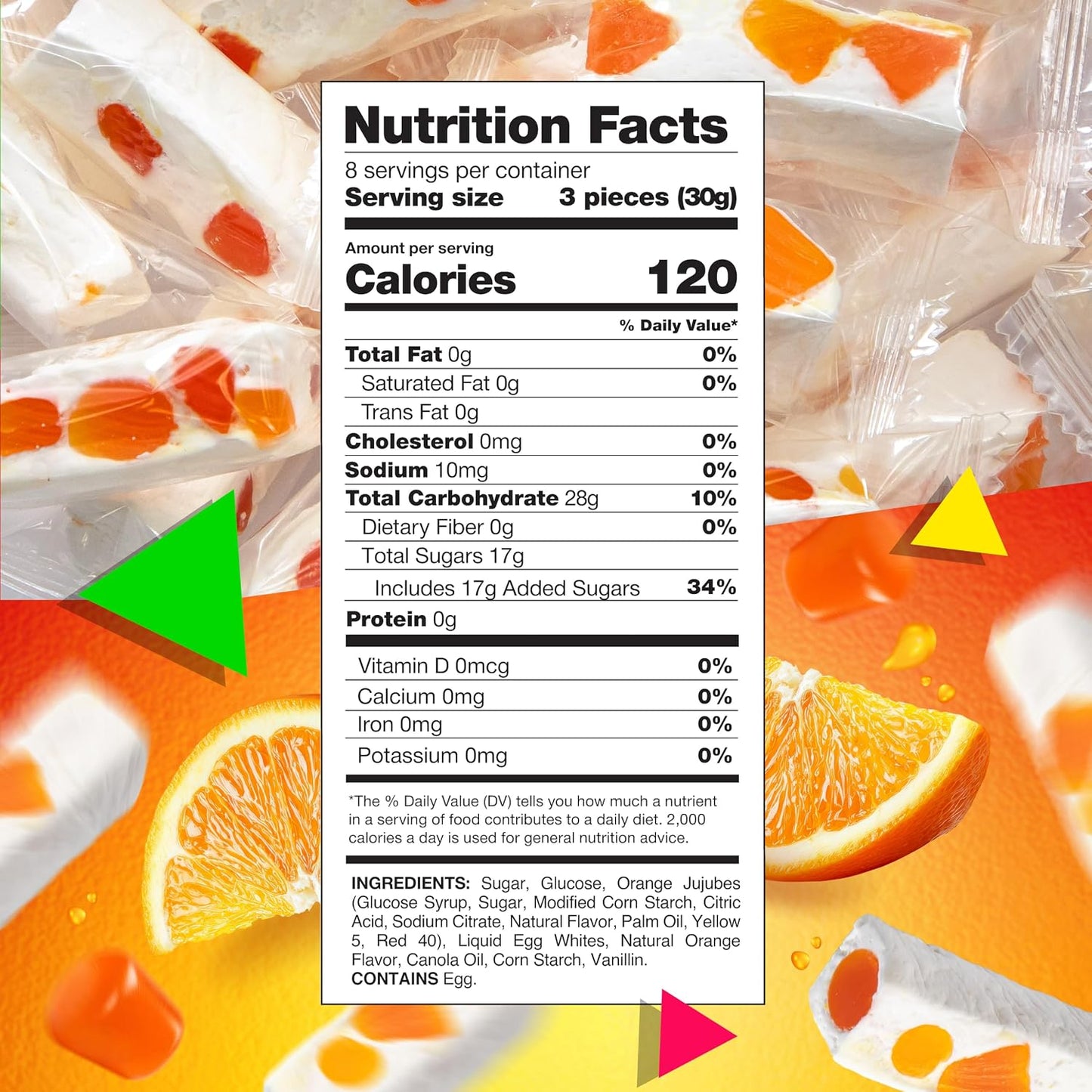 Jujube Nougat Candy, Orange Jelly Bits, Chewy Candy, 9 Oz Bag | Individually Wrapped Candy, 25 Pieces