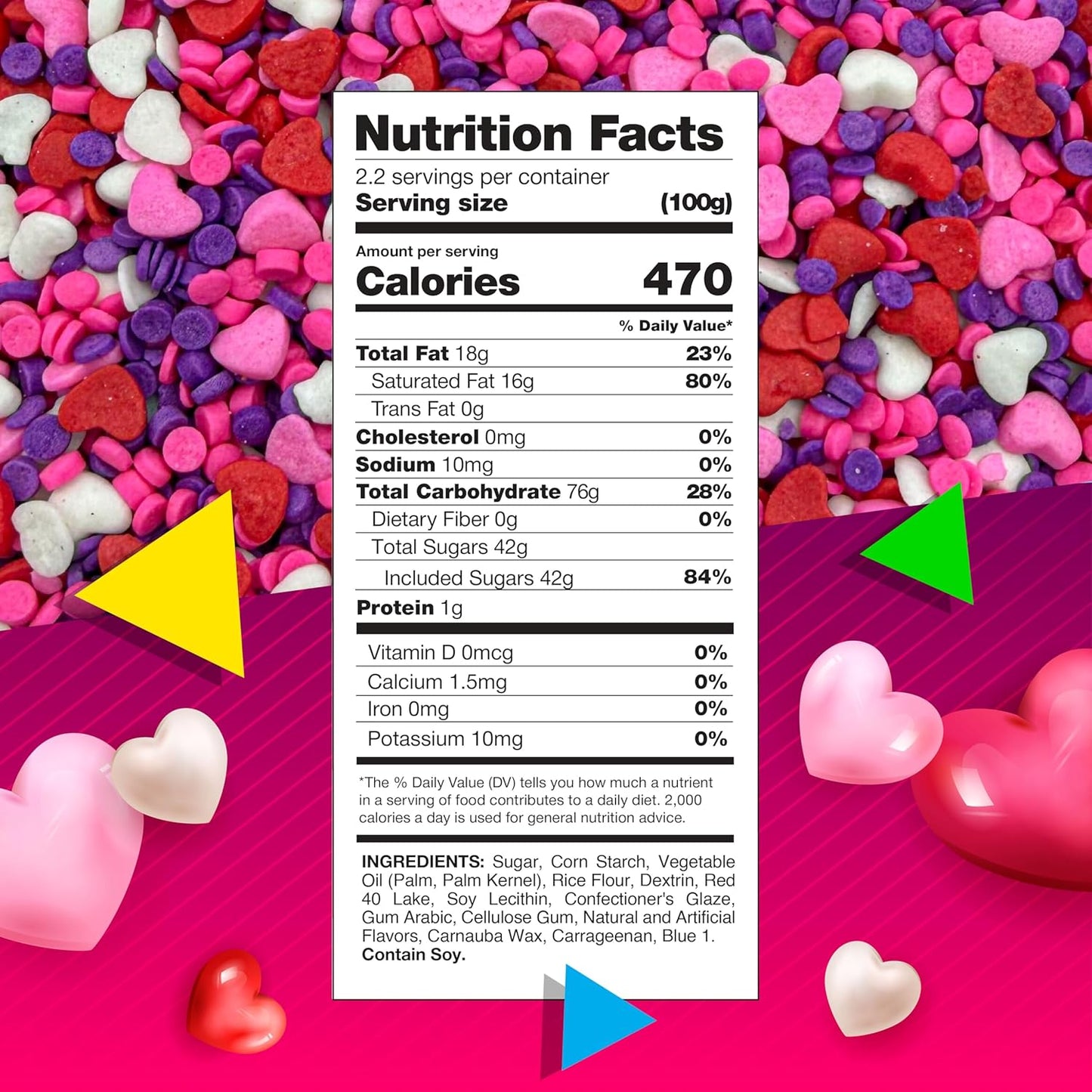 Heart Sprinkles | 8-Ounce Bag | Heart Shaped Sprinkles for Cake Decorating and Baking | White, Red, Pink & Purple Dessert Toppers for Cupcakes & Cookies