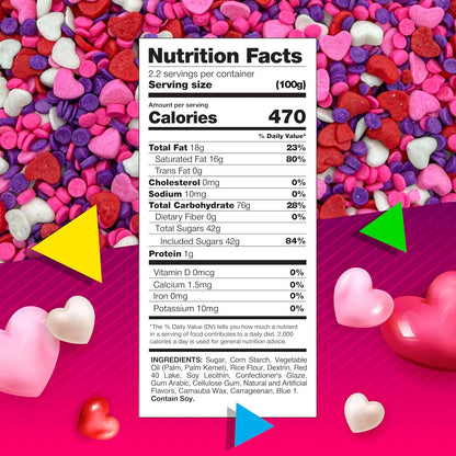 Heart Sprinkles | 8-Ounce Bag | Heart Shaped Sprinkles for Cake Decorating and Baking | White, Red, Pink & Purple Dessert Toppers for Cupcakes & Cookies