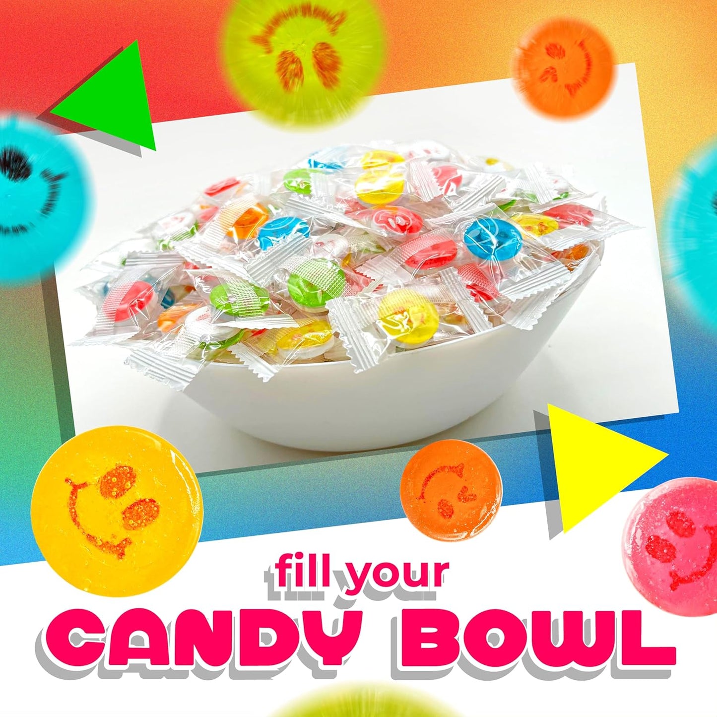 Happy Face Candy | 1 Lb Bag | Hard Candy Individually Wrapped | Assorted Fruit Flavors | Sweet & Sour Candies for Goodie Bags, Party Favors & Office Bowls