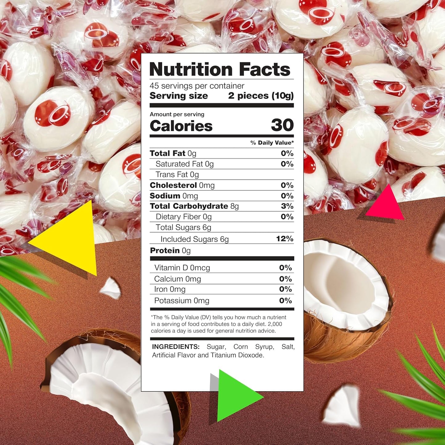 Coconut Candy | 1 Pound Bag - 90 Count | Hard Candy Individually Wrapped | Creamy Filling | Tropical Treat for Snacking, Office Bowls, Gifting & Buffets