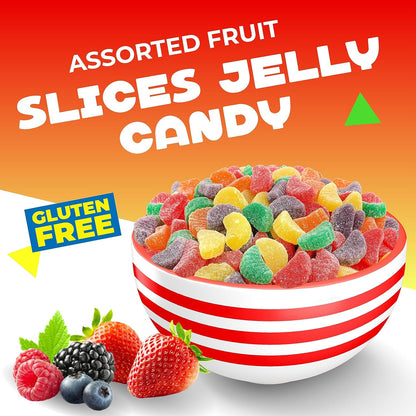Fruit Slices Candy | 2 Pound Bulk Bag | Assorted Sugar Coated Jelly Candies in Strawberry, Orange, Lemon, Grape, Apple Flavors | Old Fashioned Candy