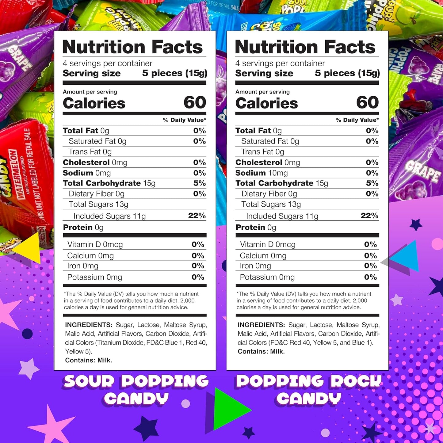 Popping Candy Assortment | 40 Mini Packs | Popping Rocks Candy Individually Wrapped | Sour & Sweet Assorted Fruit Flavors for Goodie Bags, Pinatas & Party Favors