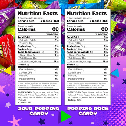 Popping Candy Assortment | 40 Mini Packs | Popping Rocks Candy Individually Wrapped | Sour & Sweet Assorted Fruit Flavors for Goodie Bags, Pinatas & Party Favors