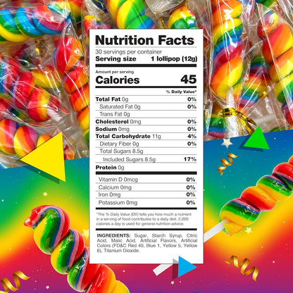 Rainbow Swirl Lollipops | 30 Count Jar | Rainbow Lollipops Individually Wrapped | Twisty Suckers Party Favors | Tutti-Frutti Party Candy for Buffets and Gifting