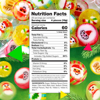 Christmas Hard Candy, Cut Rock Candy Assortment, Fruit Flavors, 1 Lb Bag