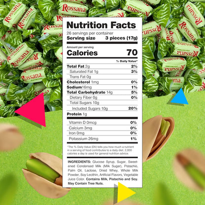 Fida Rossana Pistachio Hard Candy | 1 Pound Bag - 75 Count | Individually Wrapped Rossana Italian Candy | Rich Pistachio Cream Center | Filled Gourmet Treat