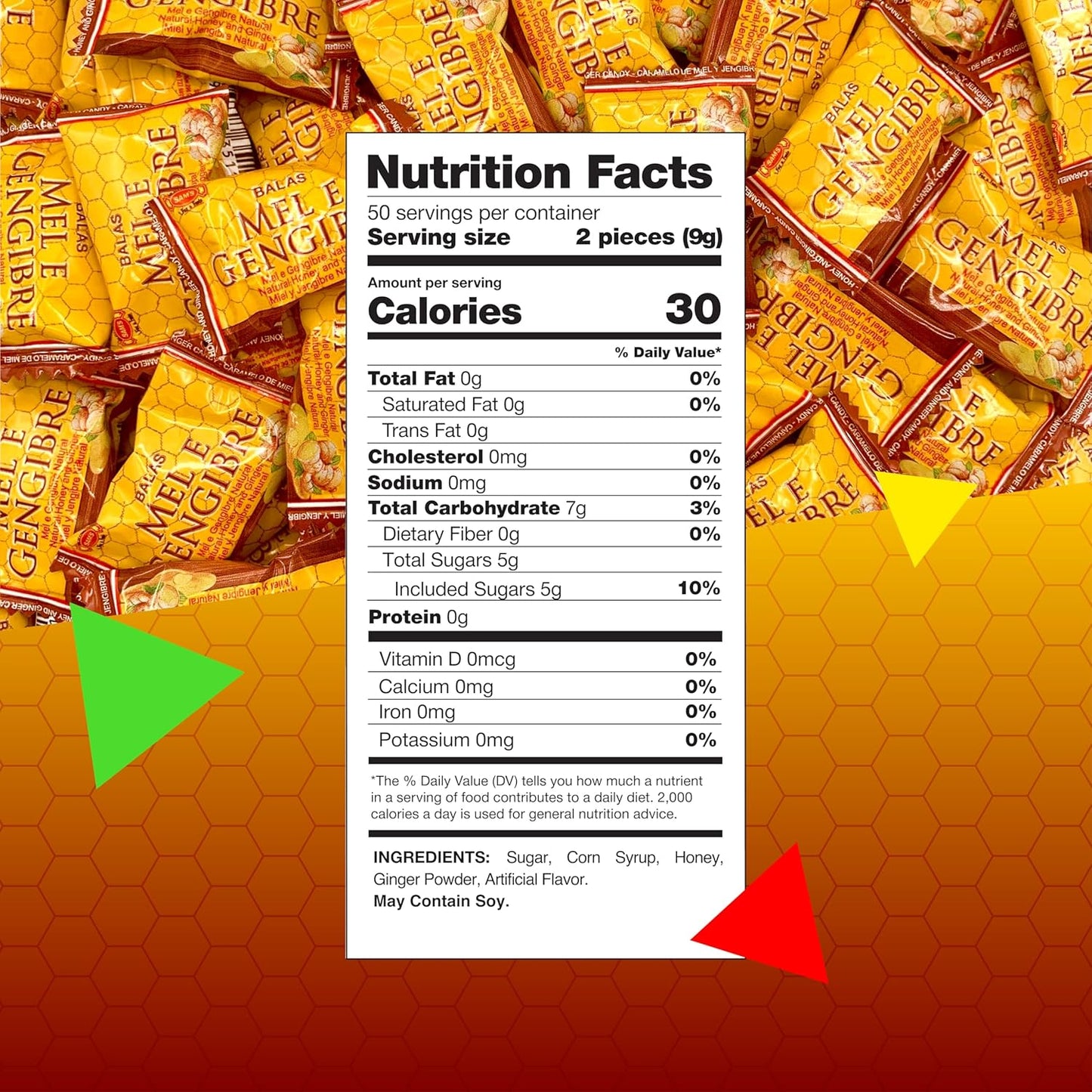 Honey Ginger Hard Candy | 1 Lb Bag - Approx. 100 Count | Old Fashioned Candy Individually Wrapped | Honey & Ginger Candies for Office Bowls, Gifting & Favors