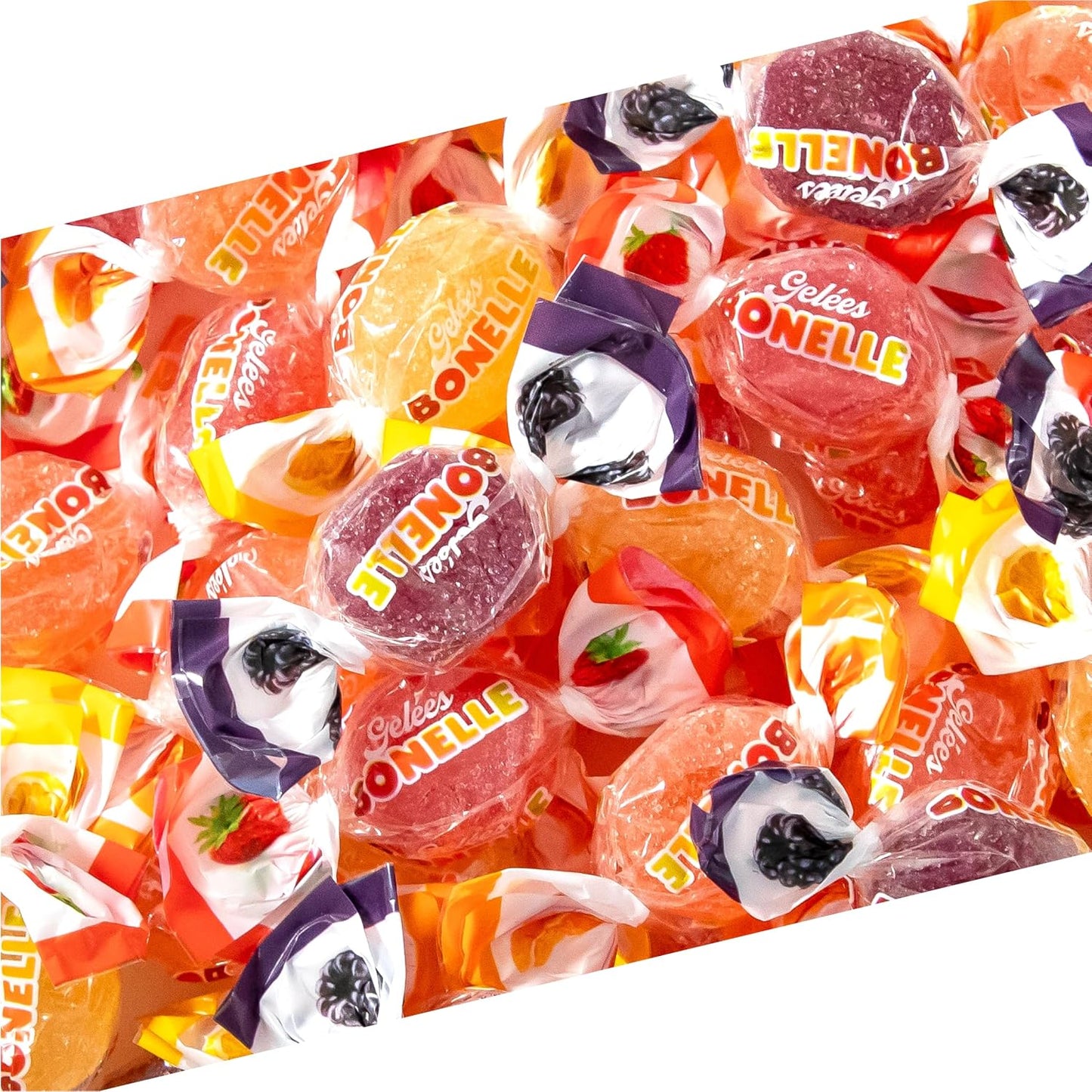 Bonelle Italian Fruit Jelly Candy | 1 Pound Bag | Vegan Dye Free Candy Individually Wrapped | Lemon, Strawberry, Orange, Blackberry | Naturally Flavored
