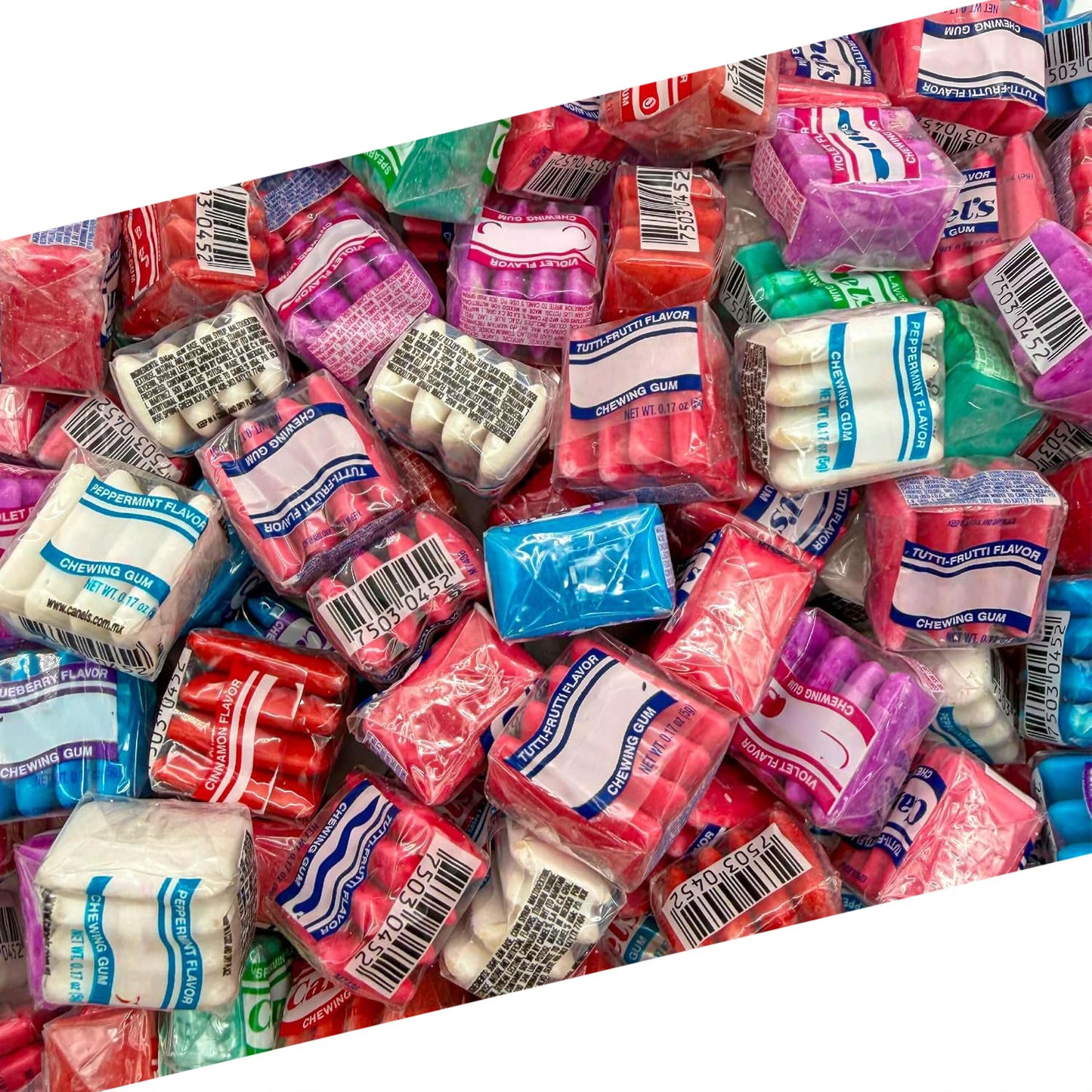 Mexican Chewing Gum, Assorted Flavors, 90 Mini Packs, 1 Lb Bag | Violet, Fruit, Mint, Cinnamon, Individually Wrapped Gum Bulk